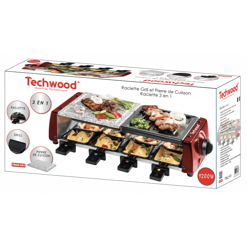 Techwood gourmetstel 3-in-1 voor 8 personen – grill, raclette en steengrill