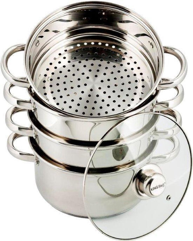 Kinghoff 3320 Dampfgarer - Ø24 cm - Edelstahl - alle Herdarten - 5-teilig