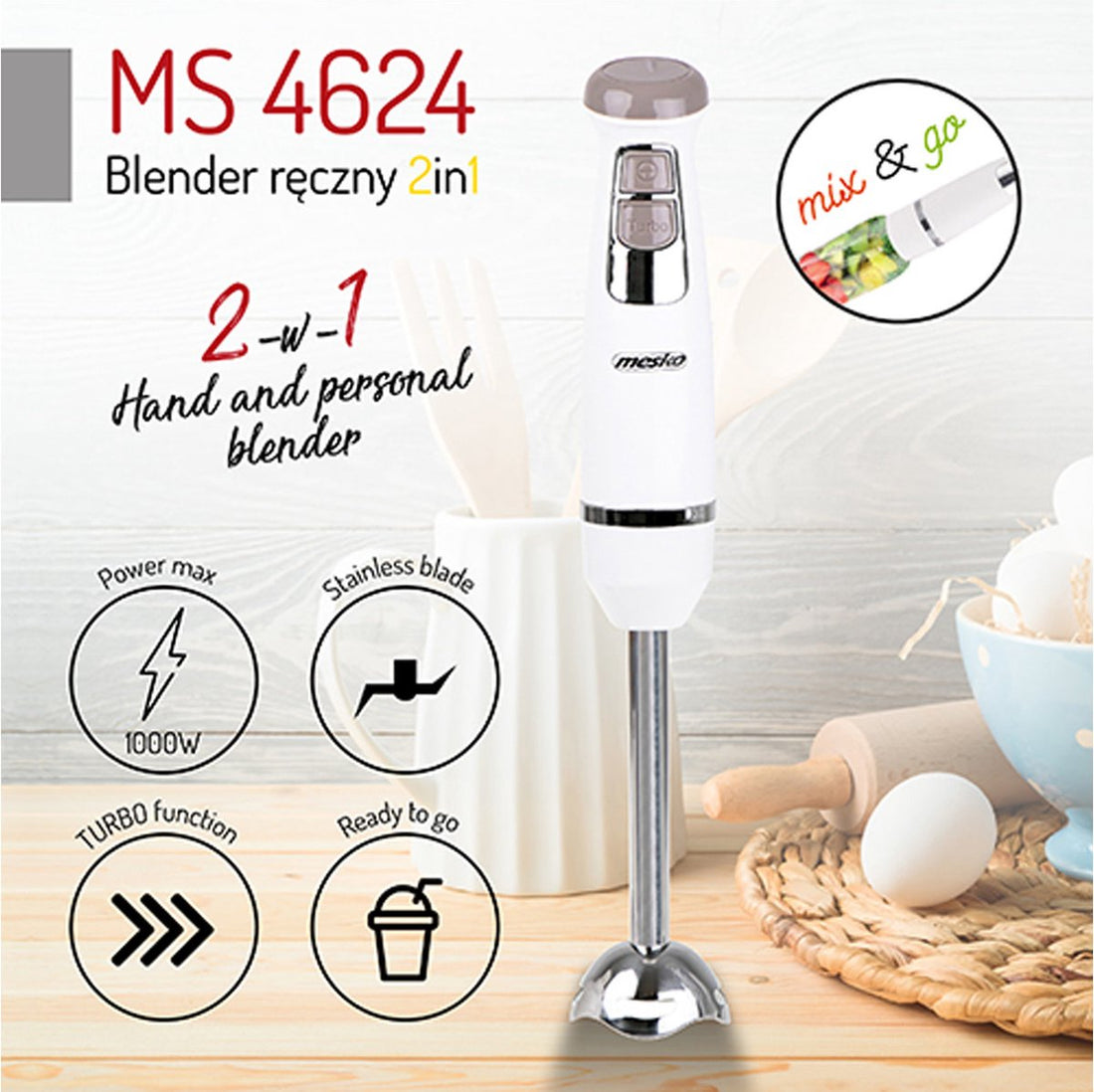 2-in-1 Hand Blender - 1000W MS 4624 Mesko