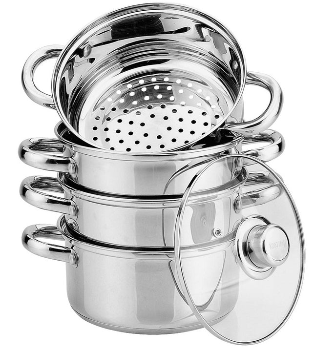 Dampfgarer - Couscous - Reis- und Gemüsedämpfer 5-teilig - Ø 18 cm - Edelstahl mit Glasdeckel