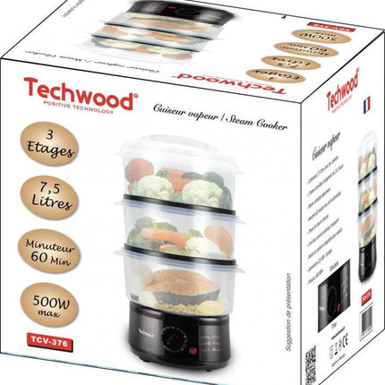 Techwood TCV376 - Dampfgarer - 3 stapelbare Dampfschalen - 7.5 Liter