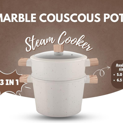 Stoompan 3-in-1 - 6,5L Couscous Pan - Inductie & Alle Warmtebronnen - Cast Aluminium - Rijst- & Groentestomer - Met Vergiet & Glasdeksel - Vaatwasmachinebestendig