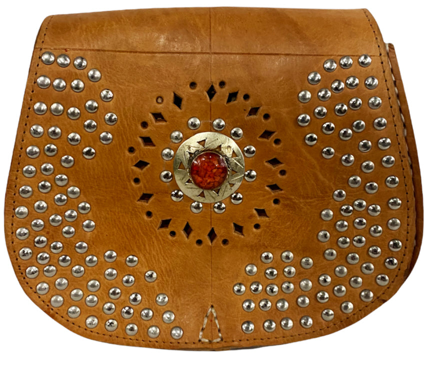 Moroccan leather bag with stud ornaments