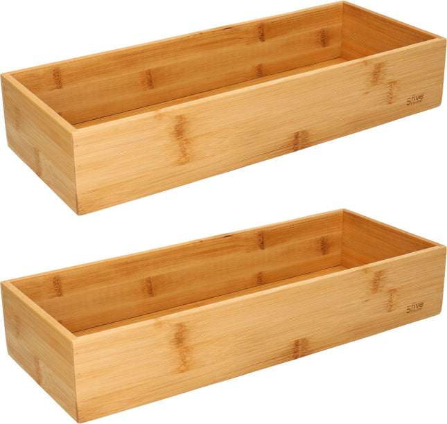 Set van 2x stuks bestekbakken/keuken organizers 1-vaks Tidy Smart bamboe 38 x 8 x 7 cm