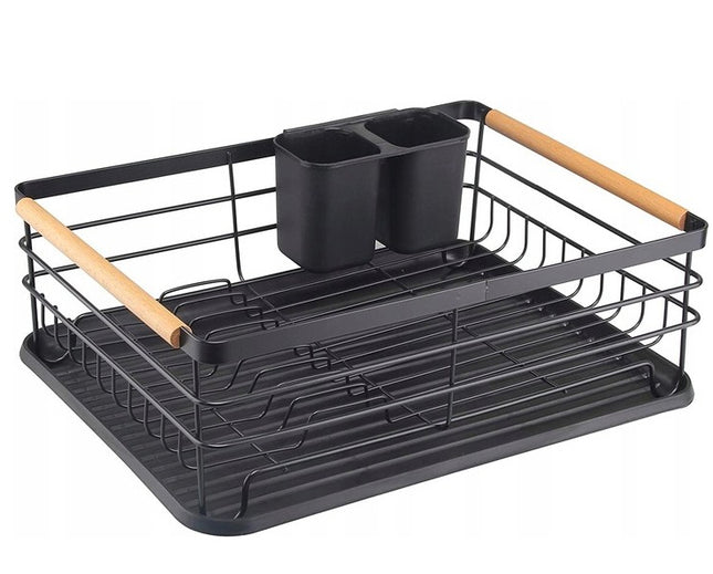 Afdruiprek met afneembare druppelbak met houten handgrepen