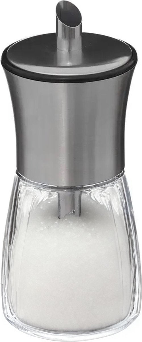 Sucrier verre/acier inoxydable - transparent/argent - 16 cm