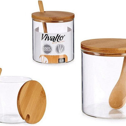 Zuckerdose / Zuckerpot mit Bambus-Holzlöffel und Deckel 520 ml