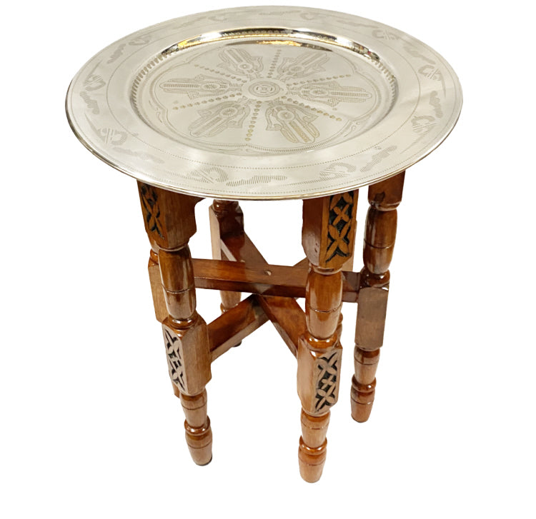 Piètement de table pliante en bois sculpté avec plateau