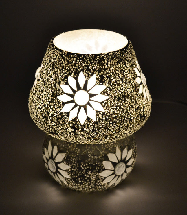 Lampe de table champignon mosaïque et perles transparente