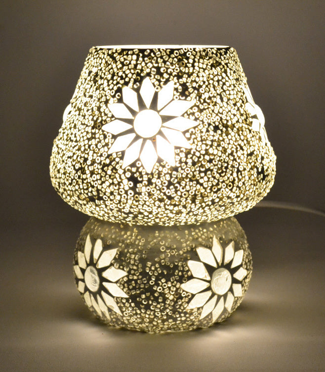 Lampe de table champignon mosaïque et perles transparente