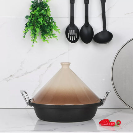 CUILINA | Tajine aus Steingut und Gusseisen mit Induktionsfunktion | Griffe | Geeignet für 4-8 Personen - Alle Kochfelder | Ø 30cm