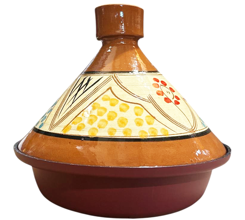 Marokkaanse tajine 30 cm – handbeschilderd deksel, aluminium bodem, donkerrood – foto 3