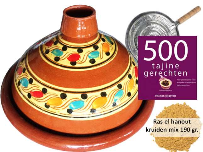 6 Pers. TAJINE VORTEILSPAKET, 190 g Gewürze, Kochbuch, Flammenverteiler