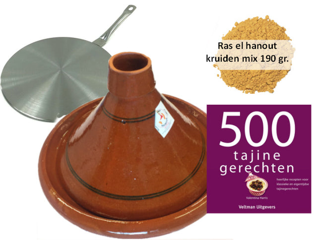 Tajine-Set Induktion 35 cm - 190 g Gewürze, Kochbuch, Induktionsadapter