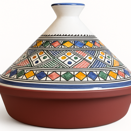 Cuilina Tajine 30 cm – Handgeschilderd Marokkaans Design – Geometrisch Mozaïek – Aluminium & Keramiek