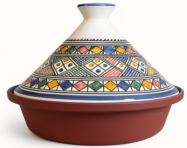 Cuilina Tajine 30 cm – Handbemaltes marokkanisches Design – Geometrisches Mosaik – Aluminium & Keramik