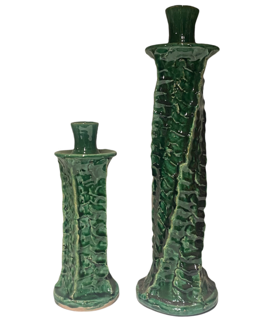 Ceramic candle holders green earthenware modern