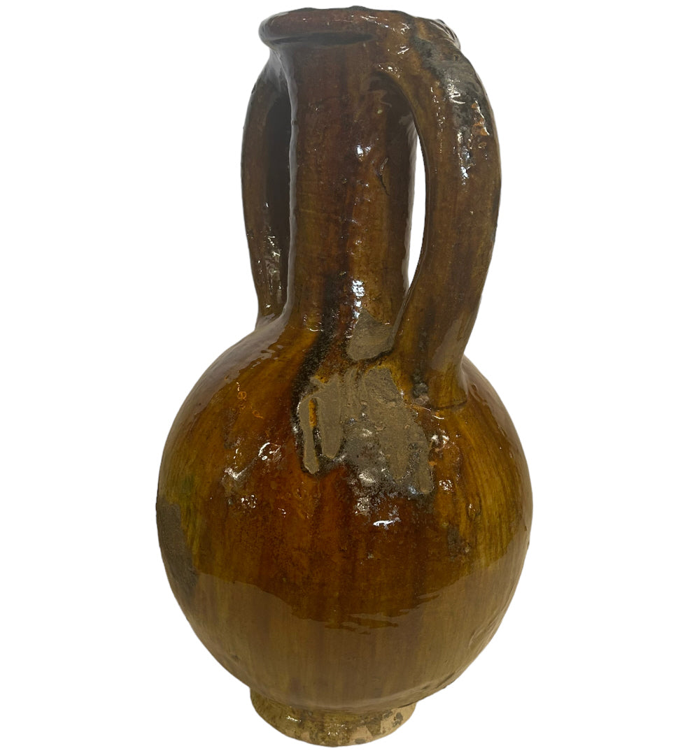 Large Tamegroute Vase with handles ocher yellow