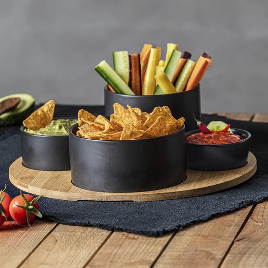 Tapasschaal / aperitiefset hout / zwart. 33cm