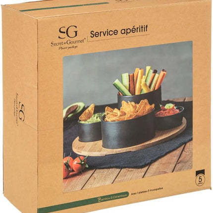 Tapasschale / Aperitif-Set Holz / schwarz. 33cm
