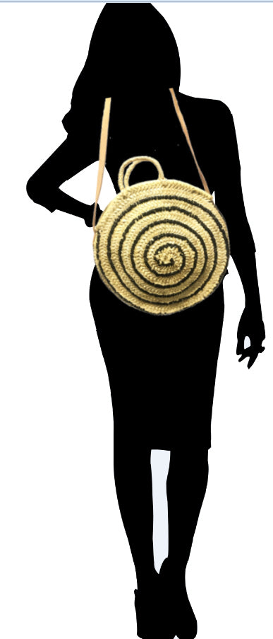 Round straw rattan bag XL with sequins