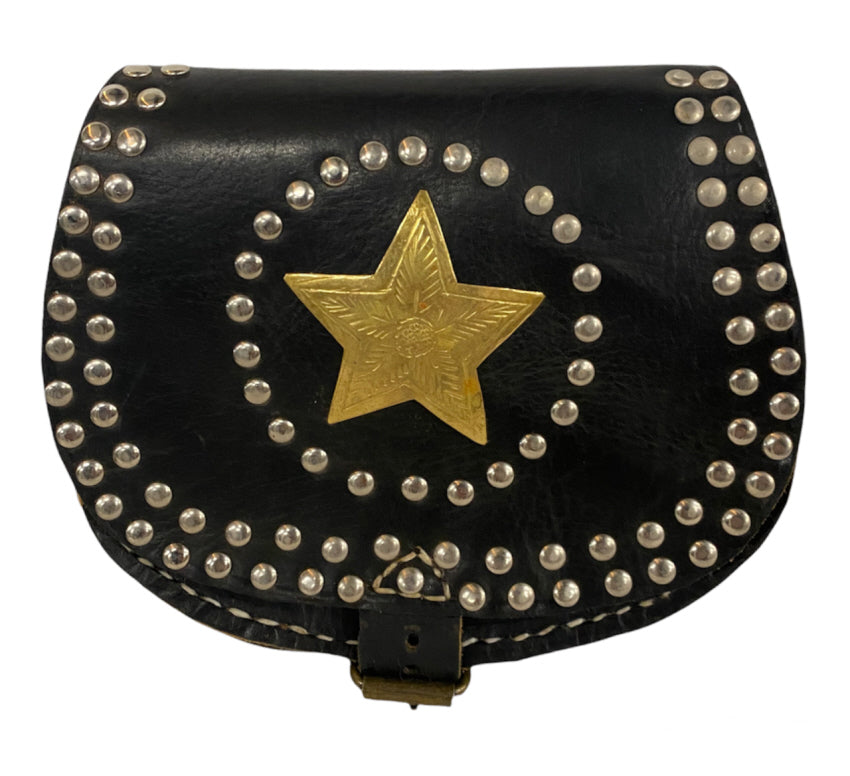 Moroccan leather bag star black