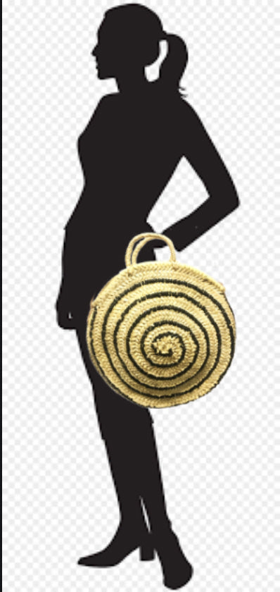Round straw rattan bag XL with sequins