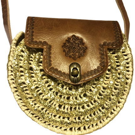 Raffia Cross-Body tas goud pailletten
