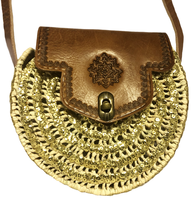 Raffia Cross-Body tas goud pailletten