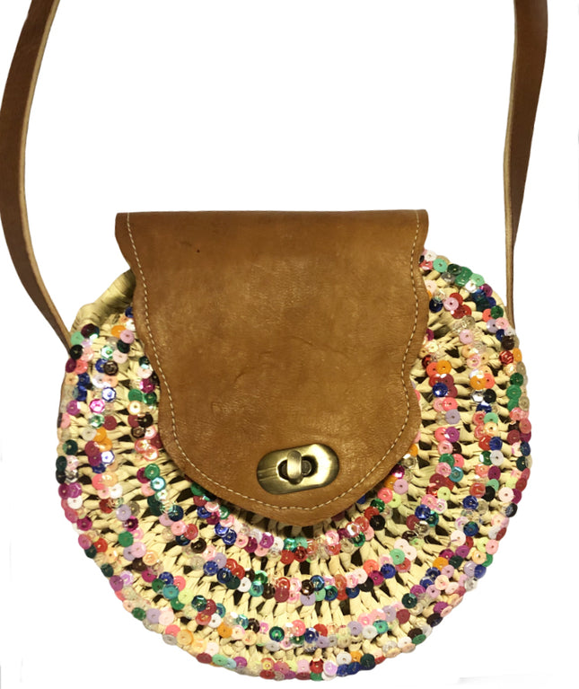 Raffia tas multicolor pailletten