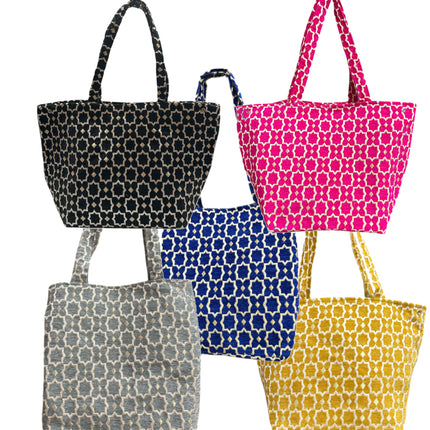Marokkaanse Handgemaakte Fluwelen XL Shopper met Gouden Accenten - Tote Bag