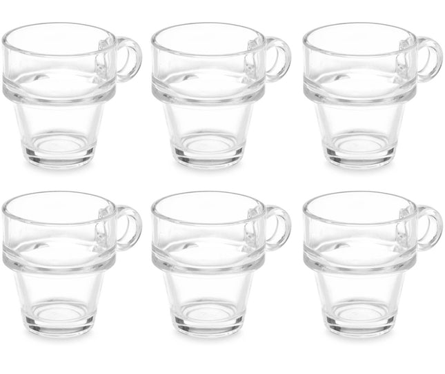 Set van 6 Stapelbare Glazen Koffiekopjes - 90 ml