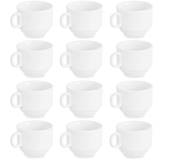 Set van 12 Stapelbare Porseleinen Koffiekopjes - 220 ml