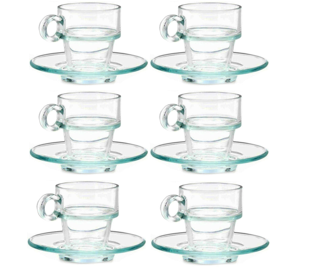Glazen koffiekopjes met schotels, set van 6 – espressokopjes 90 ml