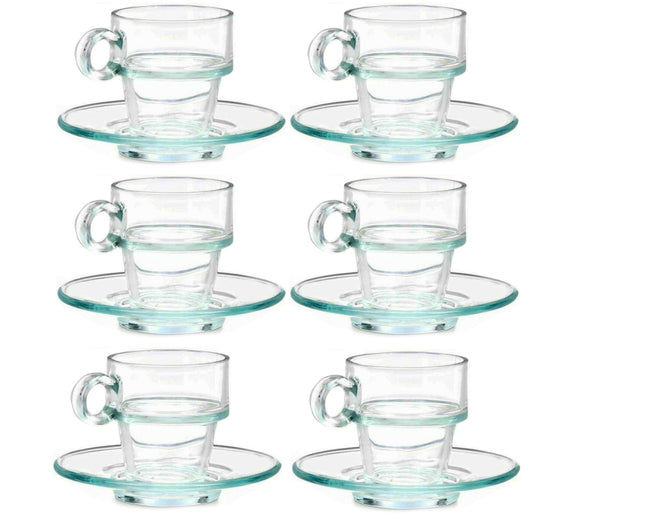 Set van 6 glazen koffiekopjes met schotels - 90 ml