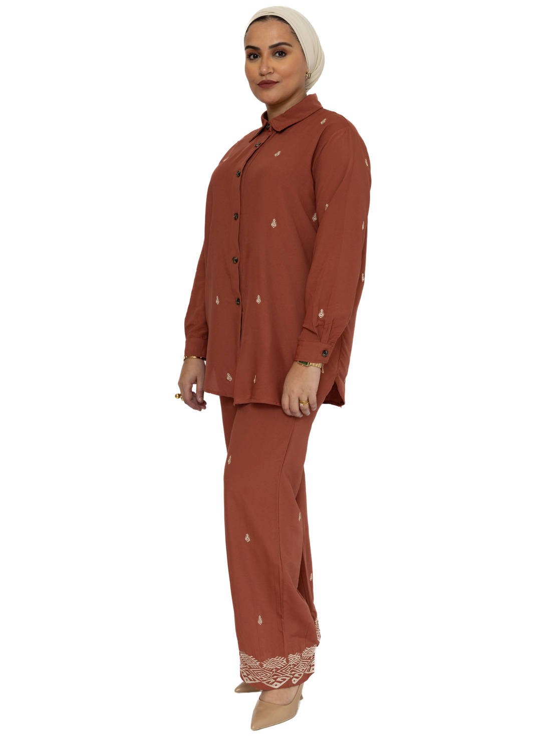 Orient twinset dames – in zwart, khaki of terracotta, maat S/M of L/XL – foto 7