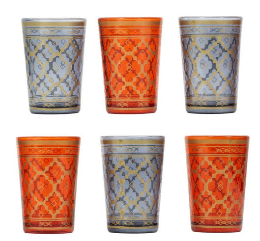 Set of 6 patterned Moroccan tea glasses