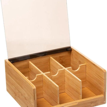 Theedoos - theekist bruin/zwart 6-vaks 22 x 21 cm van bamboe