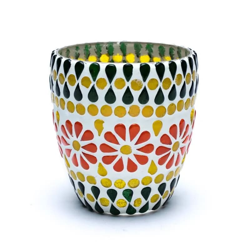 Mosaic tea light holder green / yellow