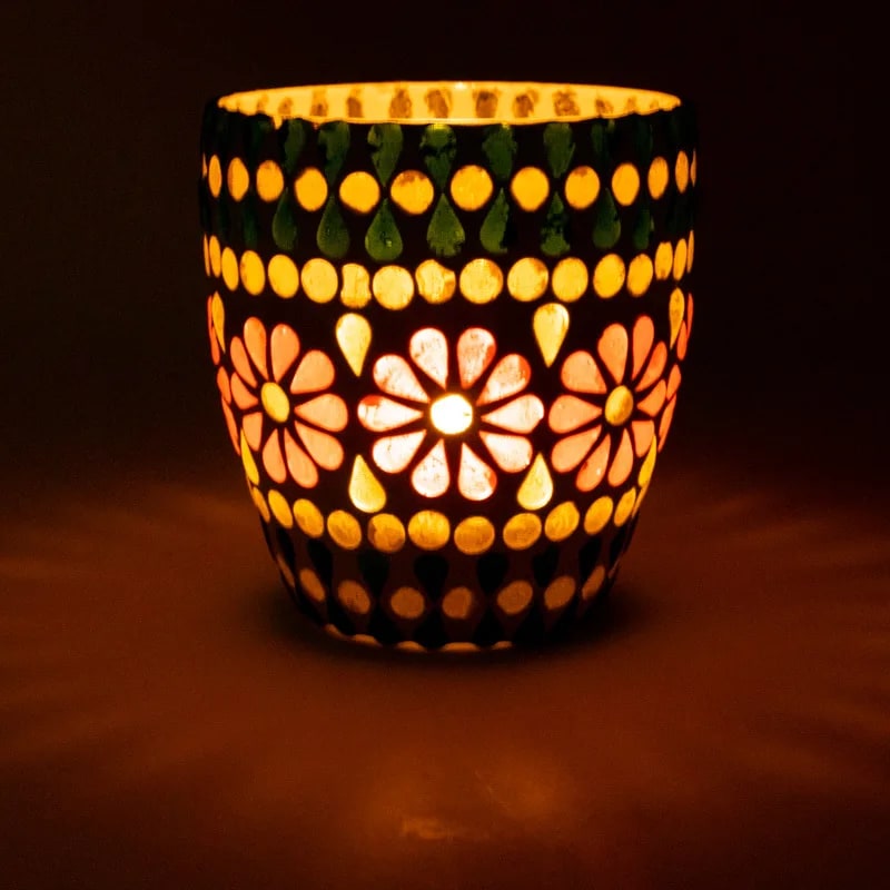 Mosaic tea light holder green / yellow