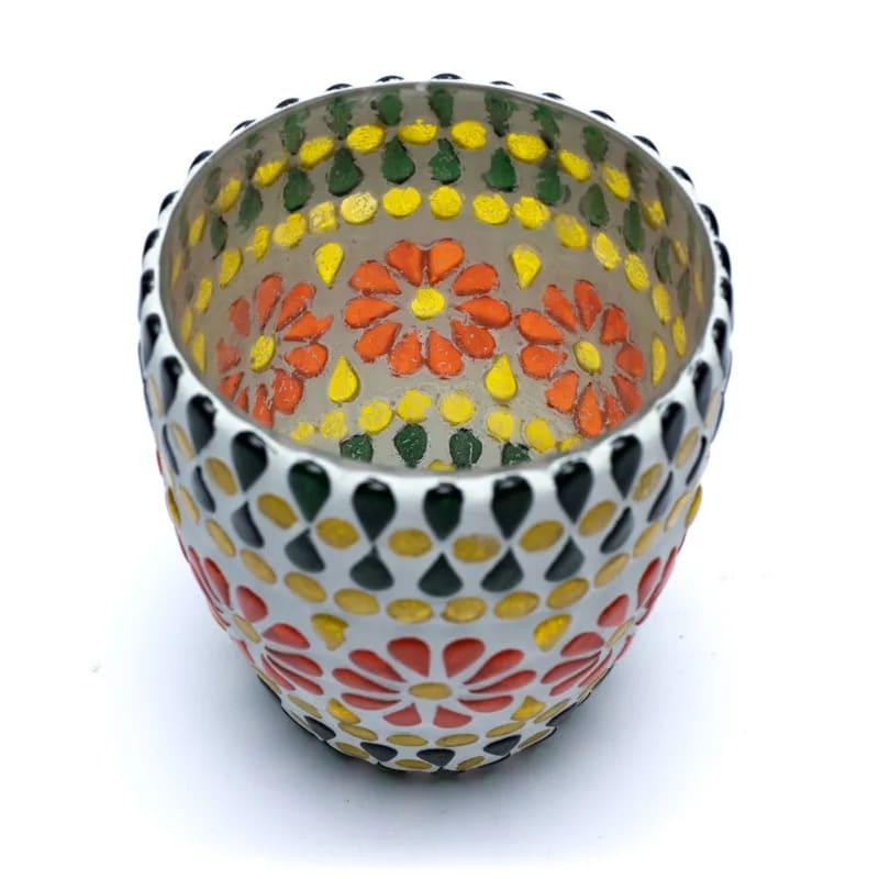 Mosaic tea light holder green / yellow