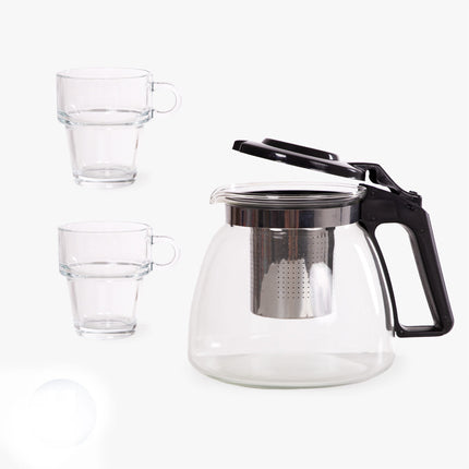 3-delig theepot van 900 ml en 2 glazen kpjes van 270 ml