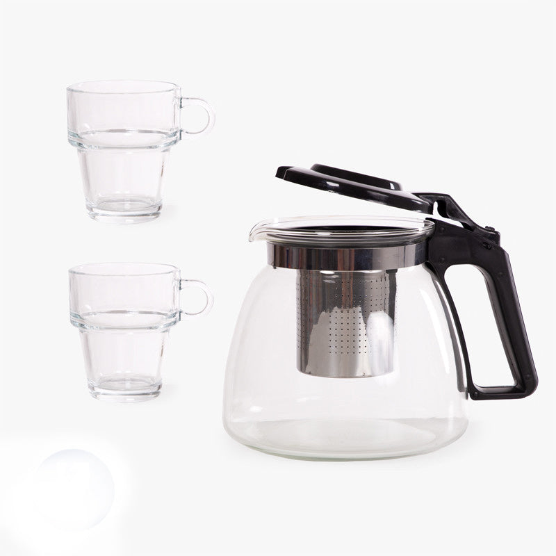 Theeset 3-delig: theepot 900 ml met 2 glazen kopjes van 270 ml – foto 3