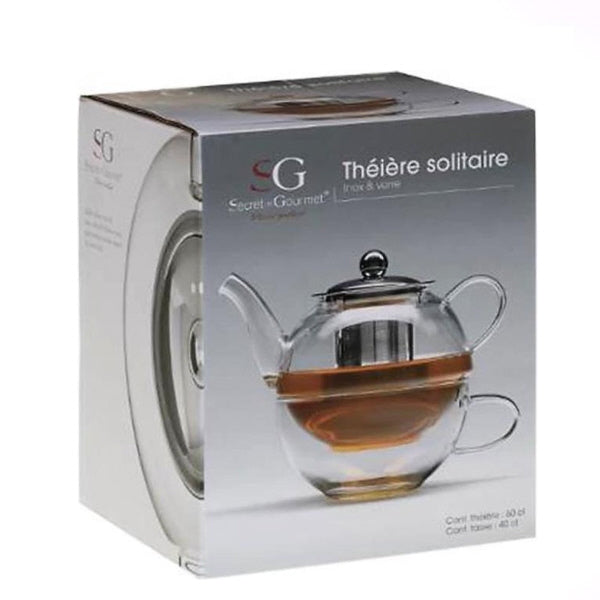 Glass teapot with filter and cup