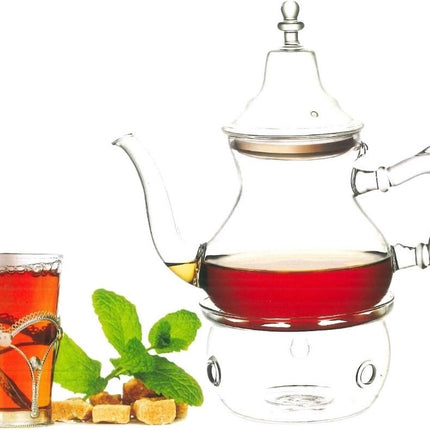 Marokkaanse glazen theepot met warmer.-1.8