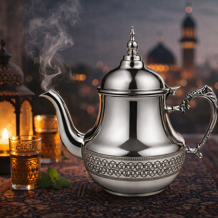 Marokkanische Teekanne Edelstahl – Traditionelle arabische Teekanne – Erhältlich in 0,8 / 1 / 1,5 / 1,8 Liter