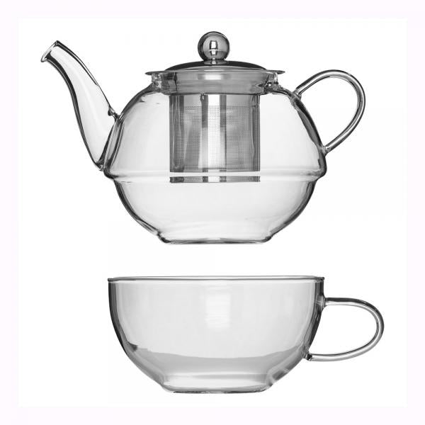 Glass teapot with filter and cup