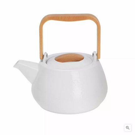 Teekanne aus Porzellan – 1,2 Liter, elegantes Design mit Buchenholzgriff – perfekt für Teeliebhaber