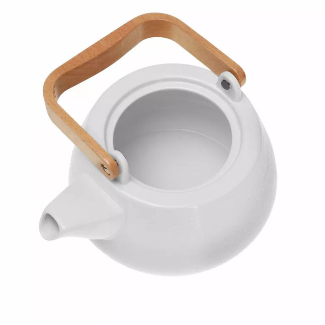 Theepot van Porselein - 1,2 Liter, Elegant Design met Beukenhouten Handvat - Perfect voor Thee Liefhebbers
