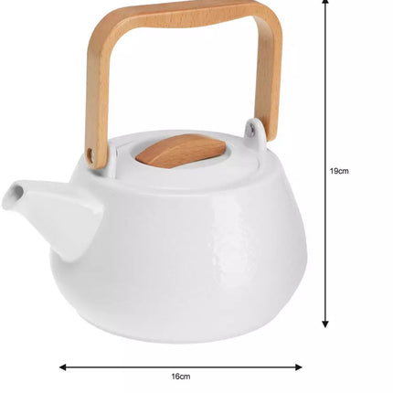 Teekanne aus Porzellan – 1,2 Liter, elegantes Design mit Buchenholzgriff – perfekt für Teeliebhaber